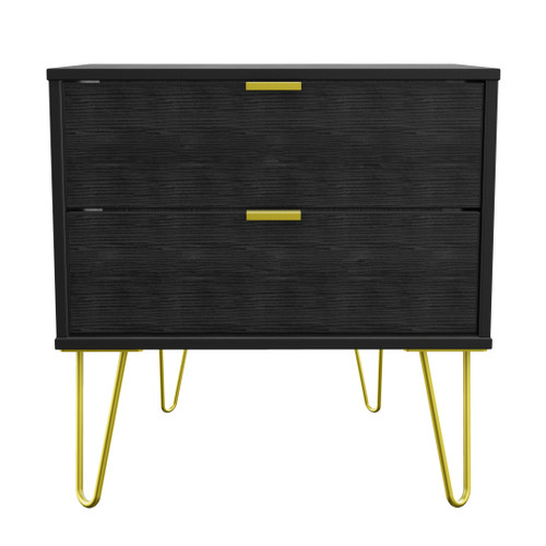 Hong Kong Black 2 Drawer Midi Chest with Gold Hairpin Legs