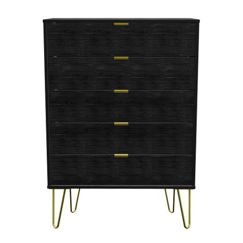 Hong Kong Black 5 Drawer Chest with Gold Hairpin Legs