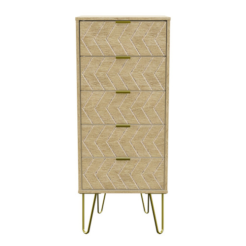 Hong Kong Jigsaw Bardolino 5 Drawer Bedside Cabinet with Gold Hairpin Legs