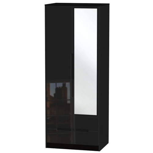 Monaco Black Gloss 2 Door 2 Drawer Mirrored Wardrobe