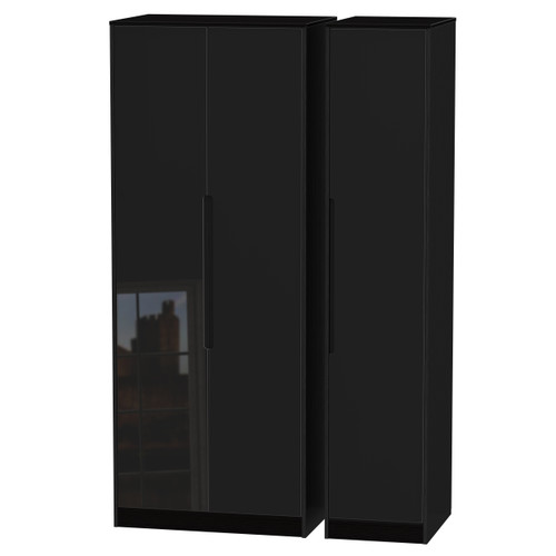 Monaco Black Gloss Triple Wardrobe (2 Door and 1 Door)