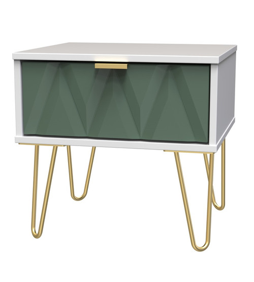 Diamond Labrador Green 1 Drawer Bedside Cabinet with Gold Hairpin Legs