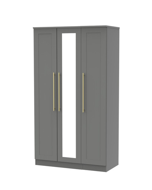 Haworth Tall Triple Mirror Wardrobe in Dusk Grey - Welcome Furniture