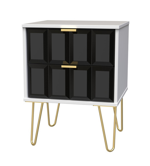 Cube Black and White Matt 2 Drawer Bedside Cabinet with Hairpin Legs Welcome Furniture