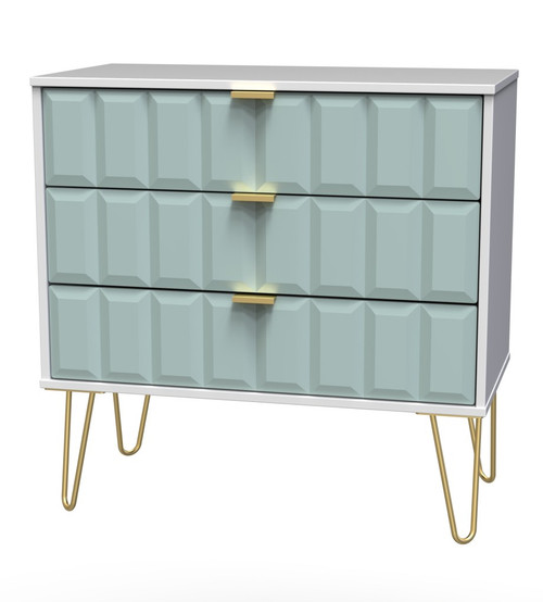Cube Duck Blue and White 3 Drawer Chest with Gold Hairpin Legs Welcome Furniture