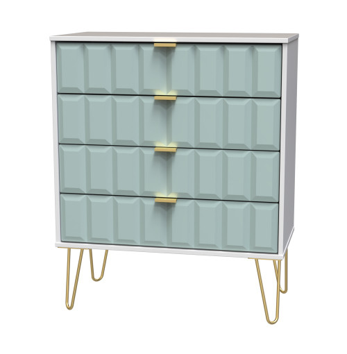 Cube Duck Blue and White 4 Drawer Chest with Gold Hairpin Legs Welcome Furniture