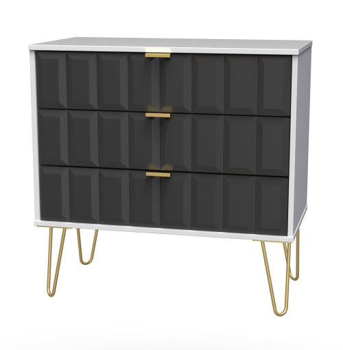 Cube Graphite and White 3 Drawer Chest with Gold Hairpin Legs Welcome Furniture
