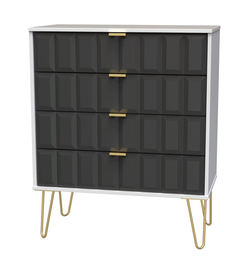 Cube Graphite and White 4 Drawer Chest with Gold Hairpin Legs Welcome Furniture