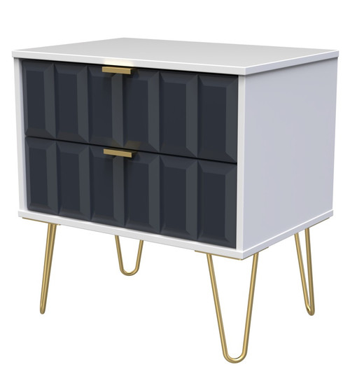 Cube Indigo and White 2 Drawer Midi Chest with Gold Hairpin Legs Welcome Furniture