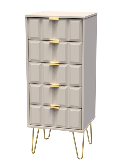 Cube Kashmir 5 Drawer Bedside Cabinet with Gold Hairpin Legs Welcome Furniture