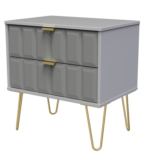 Cube Shadow Matt Grey 2 Drawer Midi Chest with Gold Hairpin Legs Welcome Furniture