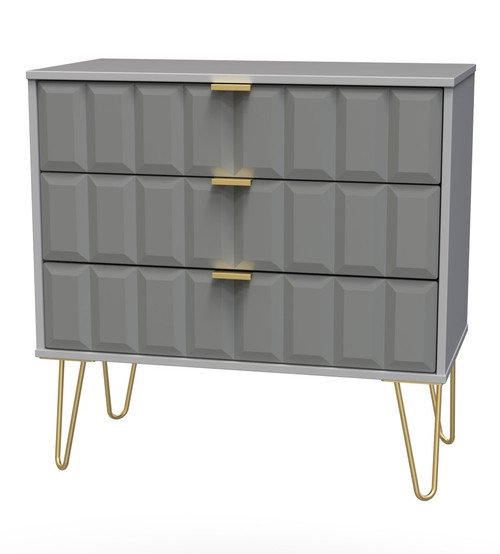 Cube Shadow Matt Grey 3 Drawer Chest with Gold Hairpin Legs Welcome Furniture