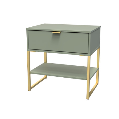 Diego Reed Green 1 Drawer Midi Bedside Cabinet with Gold Frame Legs