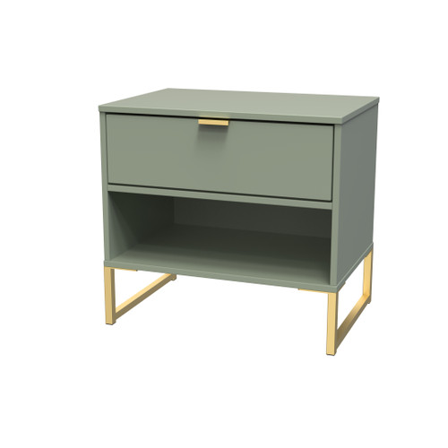 Diego Reed Green 1 Drawer 1 Shelf Midi Bedside Cabinet with Gold Frame Legs