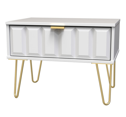 Cube White Matt 1 Drawer Midi Chest with Gold Hairpin Legs Welcome Furniture