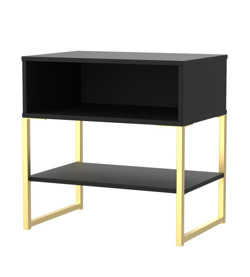 Diego Black Single Open Midi Bedside Cabinet with Gold Frame Legs Welcome Furniture