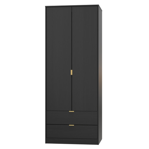 Diego Black 2 Door 2 Drawer Wardrobe with Gold Fittings