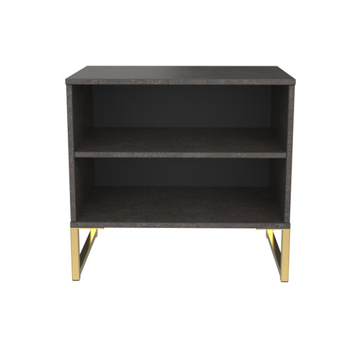 Diego Pewter Double Open Midi Bedside Cabinet with Gold Frame Legs