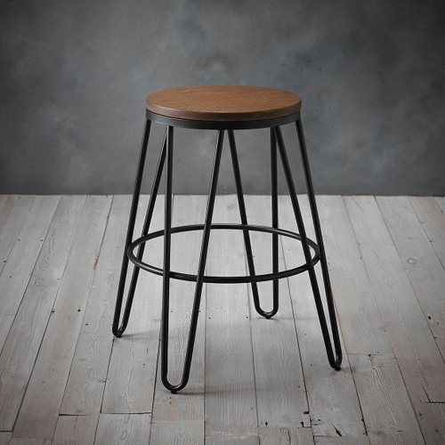 Ikon Wood Seat Bar Stool with Black Effect Hairpin Legs