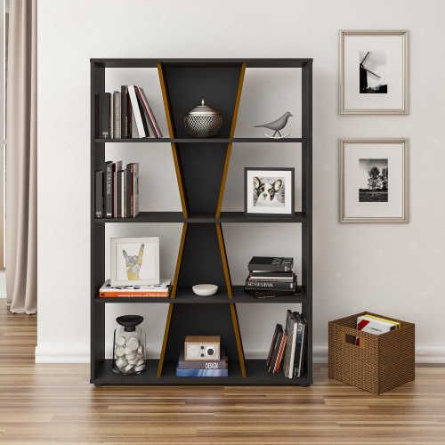 Naples Black Pine Effect Medium Bookcase