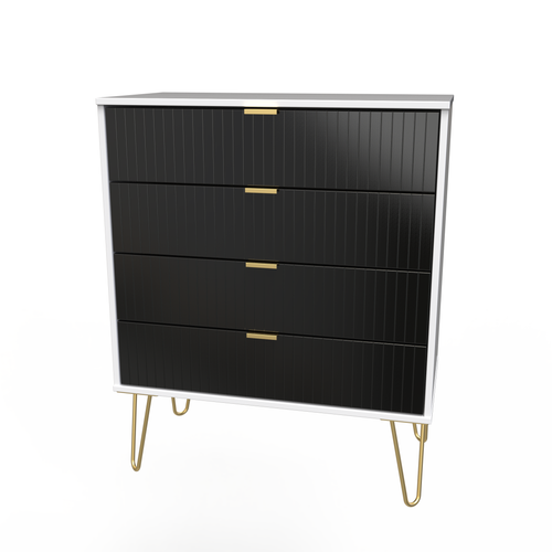Linear Black and White 4 Drawer Chest with Gold Hairpin Legs