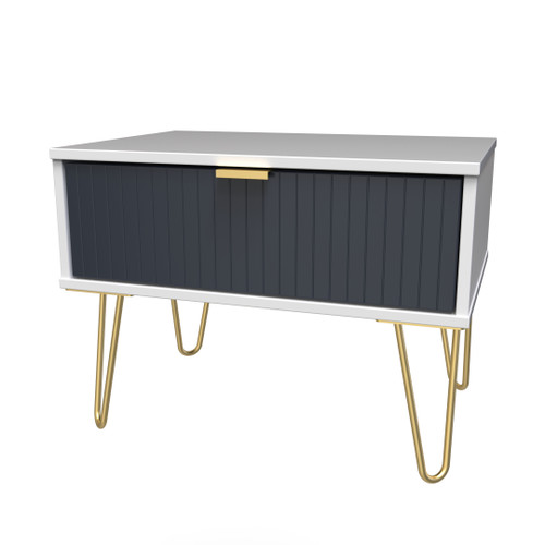 Linear Indigo and White 1 Drawer Midi Chest with Gold Hairpin Legs