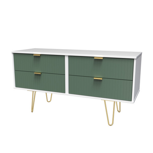 Linear Labrador Green and White 4 Drawer Bed Box with Gold Hairpin Legs