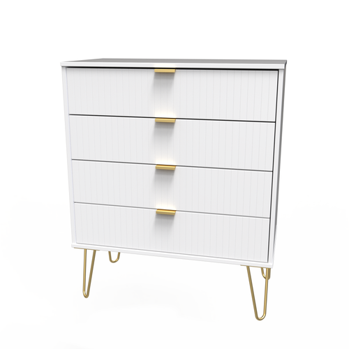 Linear White 4 Drawer Chest with Gold Hairpin Legs