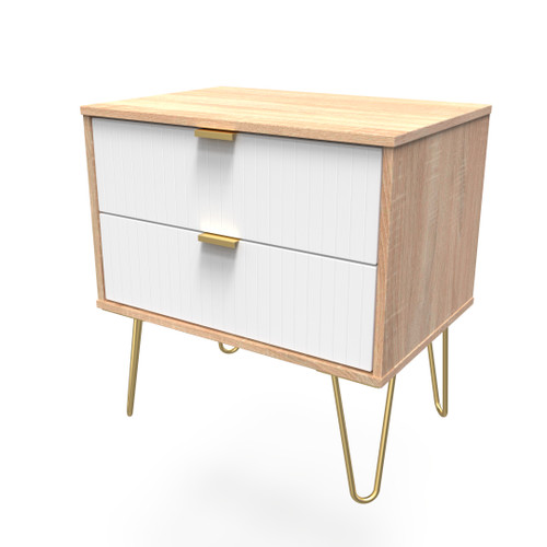 Linear White and Bardolino Oak 2 Drawer Midi Chest with Gold Hairpin Legs