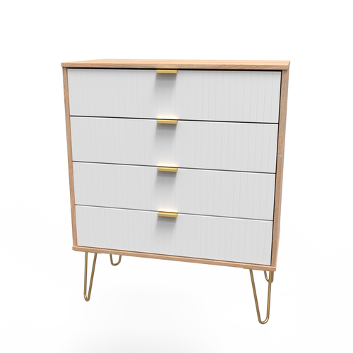 Linear White and Bardolino Oak 4 Drawer Chest with Gold Hairpin Legs