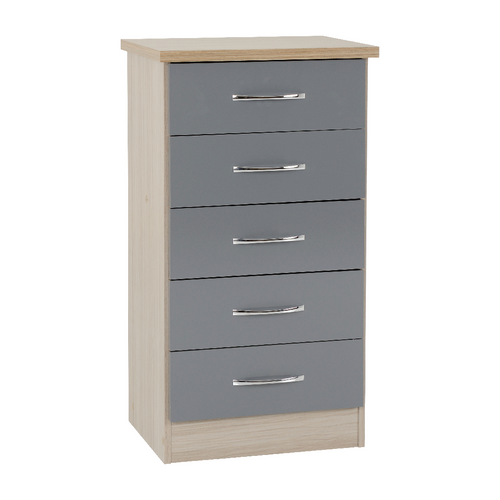Nevada Grey and Oak 5 Drawer Narrow Chest 