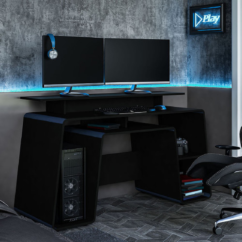 Onyx Black and Blue Gaming Computer Desk