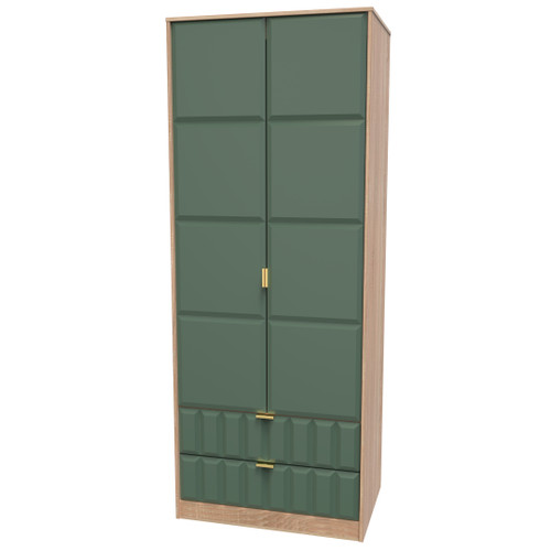 Cube Labrador Green and Bardolino Oak 2 Door 2 Drawer Wardrobe