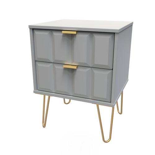 Cube Shadow Matt 2 Drawer Bedside Cabinet with Gold Hairpin Legs