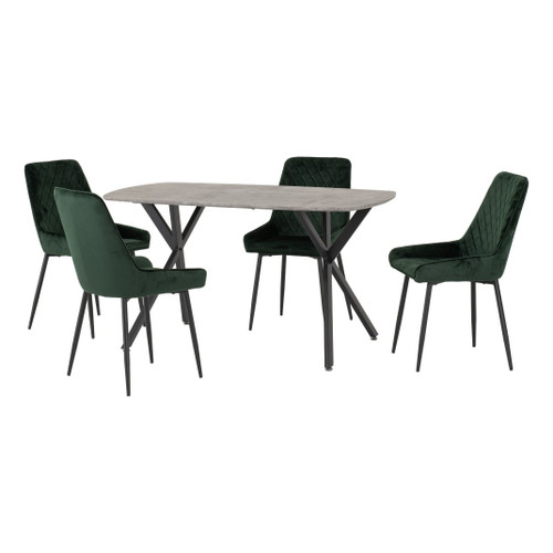 Athens Dining Set with 4 Avery Emerald Green Velvet Chairs 