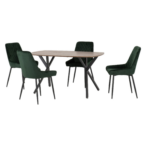Athens Oak Effect Dining Set with 4 Avery Emerald Green Velvet Chairs