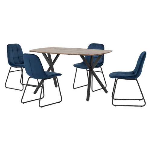 Athens Oak Effect Dining Set with 4 Lukas Sapphire Blue Velvet Chairs