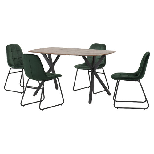 Athens Oak Effect Dining Set with 4 Lukas Emerald Green Velvet Chairs