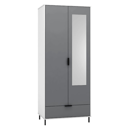 Madrid Grey and White Gloss 2 Door 1 Drawer Mirrored Wardrobe