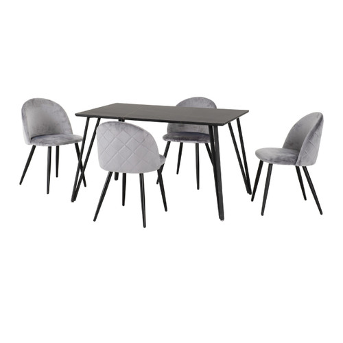 Marlow Black Marble Effect Dining Table with 4 Grey Velvet Dining Chairs