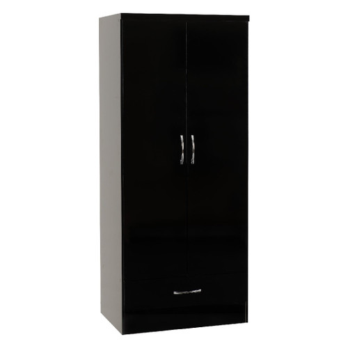 Nevada Black Gloss 2 Door 1 Drawer Wardrobe 