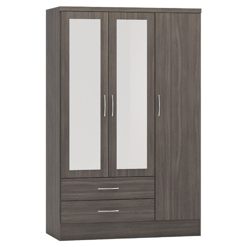 Nevada Black Wood Grain 3 Door 2 Drawer Mirrored Wardrobe