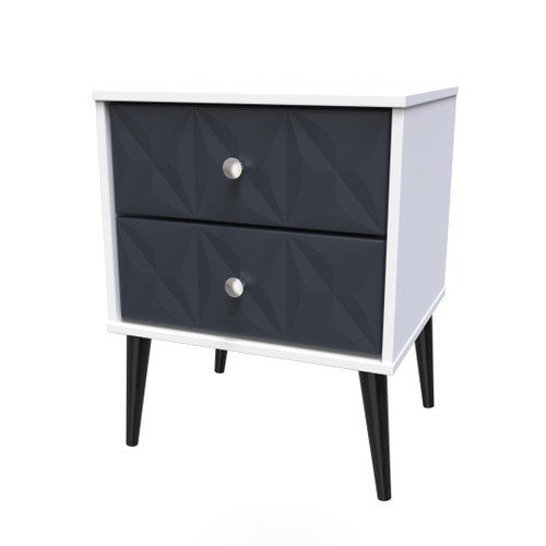 Pixel Indigo and White 2 Drawer Bedside Cabinet with Dark Scandinavian Legs