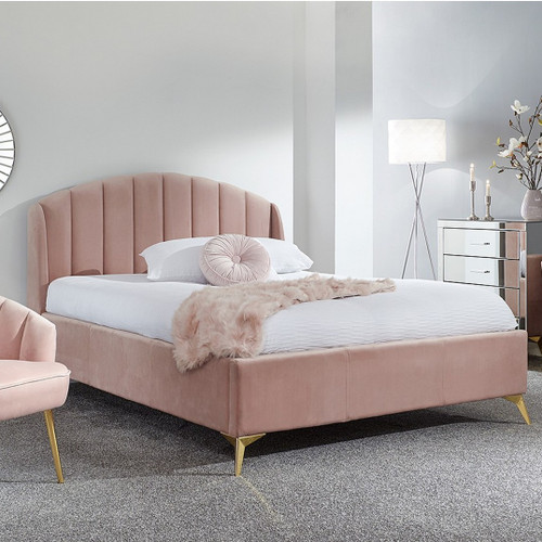 Pettine Pink Velvet Ottoman Bed