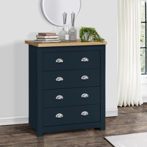 Highgate Navy and Oak 4 Drawer Chest