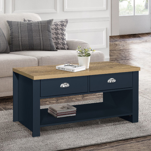 Highgate Navy and Oak 2 Drawer Coffee Table