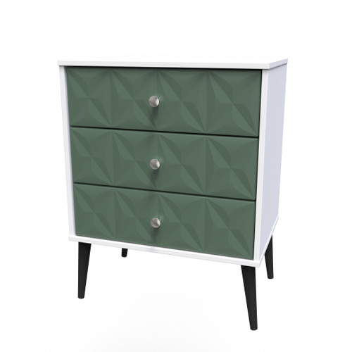 Pixel Labrador Green and White 3 Drawer Midi Chest with Dark Scandinavian Legs