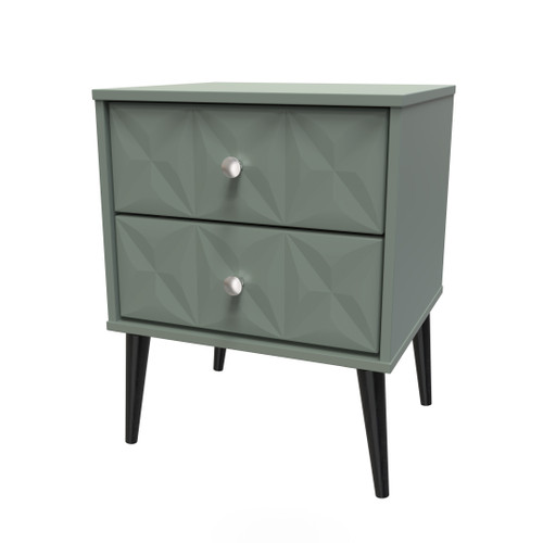Pixel Reed Green and White 2 Drawer Bedside Cabinet with Dark Scandinavian Legs