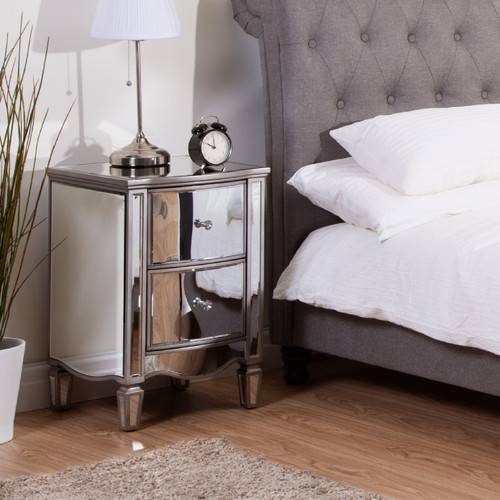 Elysee Mirrored Glass 2 Drawer Bedside