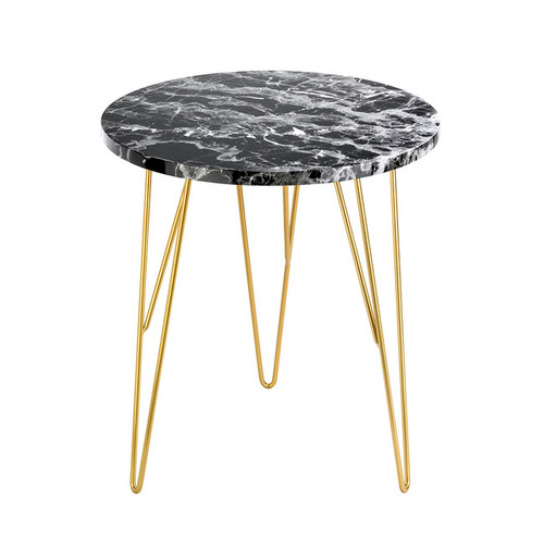 Fusion Black Marble Side Table with Gold Hairpin Legs 